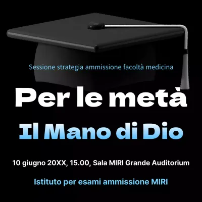 Promuovere una sessione informativa sulle ammissioni alle scuole di medicina semplice, di colore azzurro e nero.