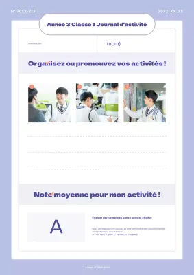 Un rapport d'activité simple sur les caractéristiques d'une salle de classe en violet et rouge