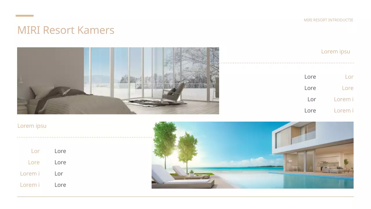 Een eenvoudige bruin-witte prospectus voor een resort