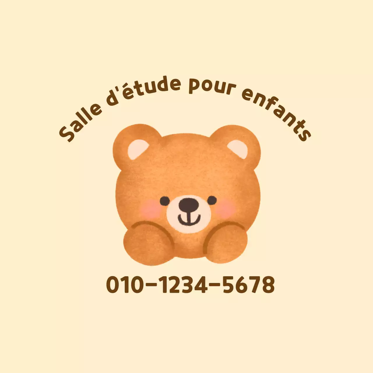 Illustration d'un ourson jaune et brun pour la promotion d'une salle d'étude