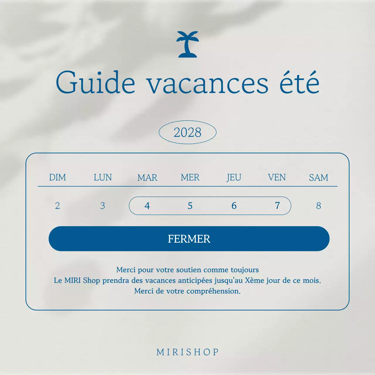 Un simple faire-part de vacances d'été en bleu marine