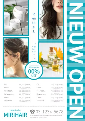 Moderne en stijlvolle kapsalonreclame in blauw en wit