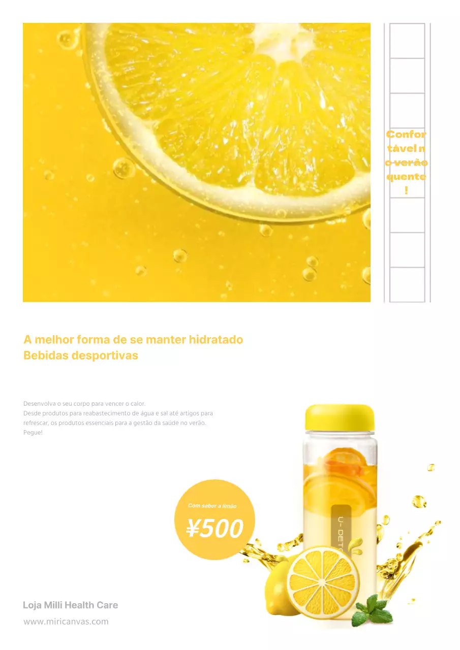 Anúncios simples de bebidas desportivas de verão em amarelo e branco.
