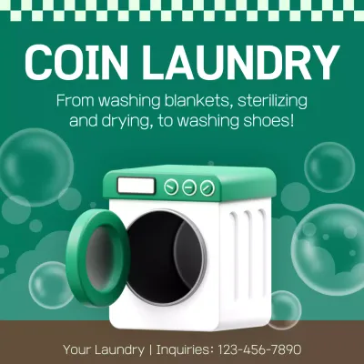 Green Modern Laundry Promotion Social Media Post