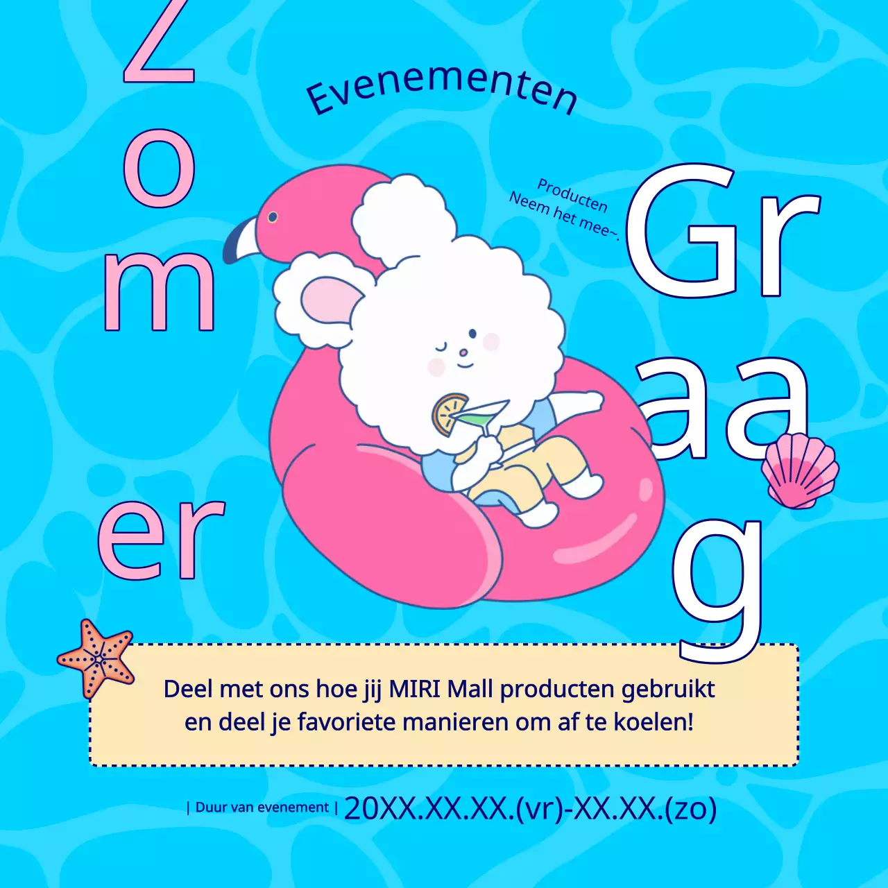 Promoot het zomerevenement van je winkelcentrum in lichtblauw en roze