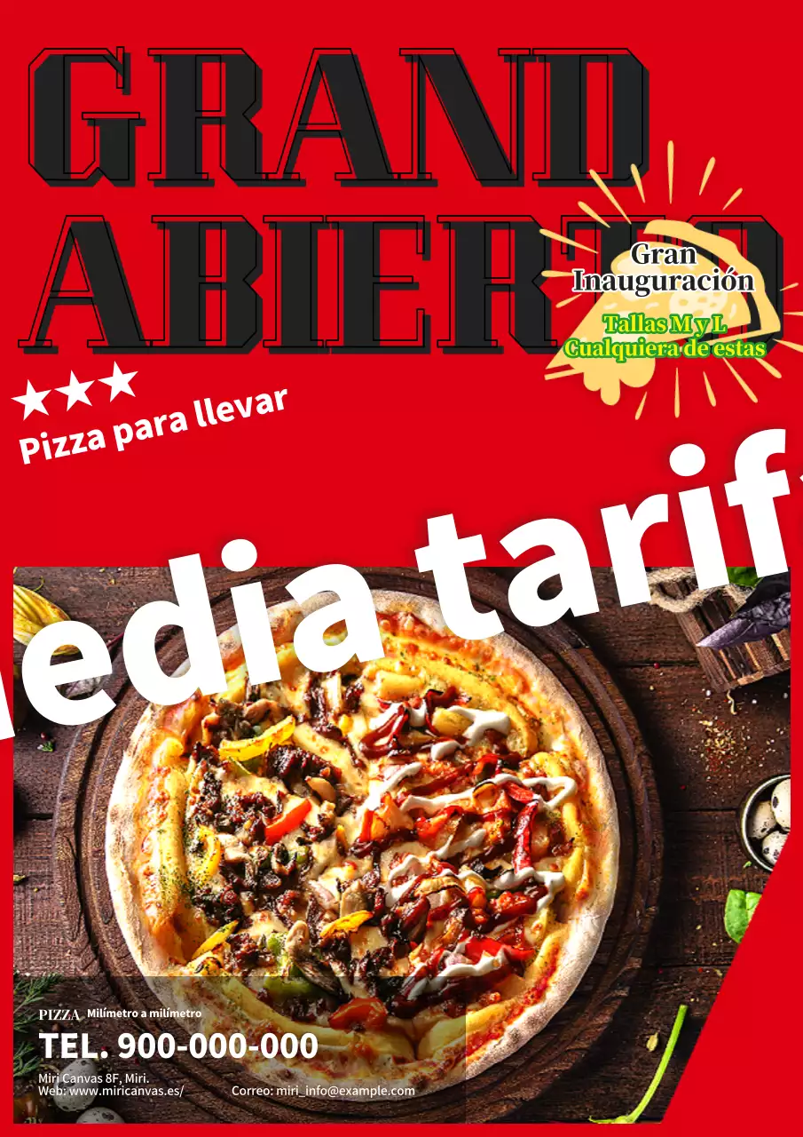 Anuncio sencillo y moderno de pizzería para llevar en rojo