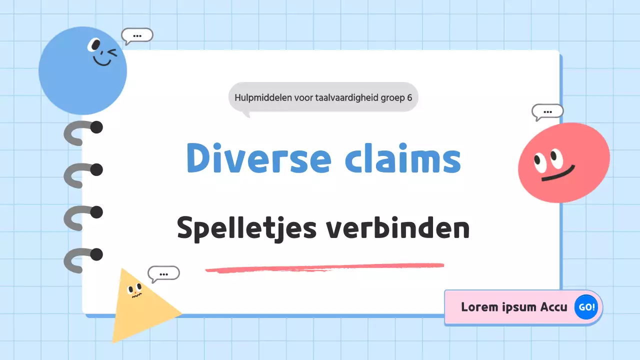 Schattige hulpmiddelen voor taalvaardigheid op de basisschool in blauw en roze