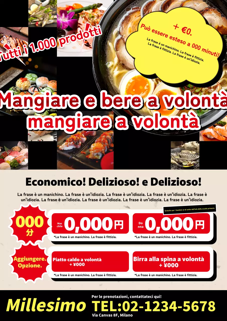 Una semplice pubblicità nera e rossa per un evento gastronomico