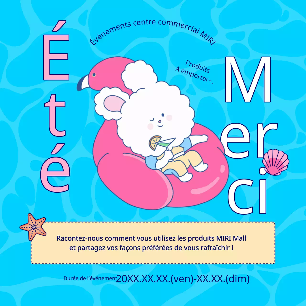 Faites la promotion de l'événement estival de votre centre commercial en bleu clair et en rose