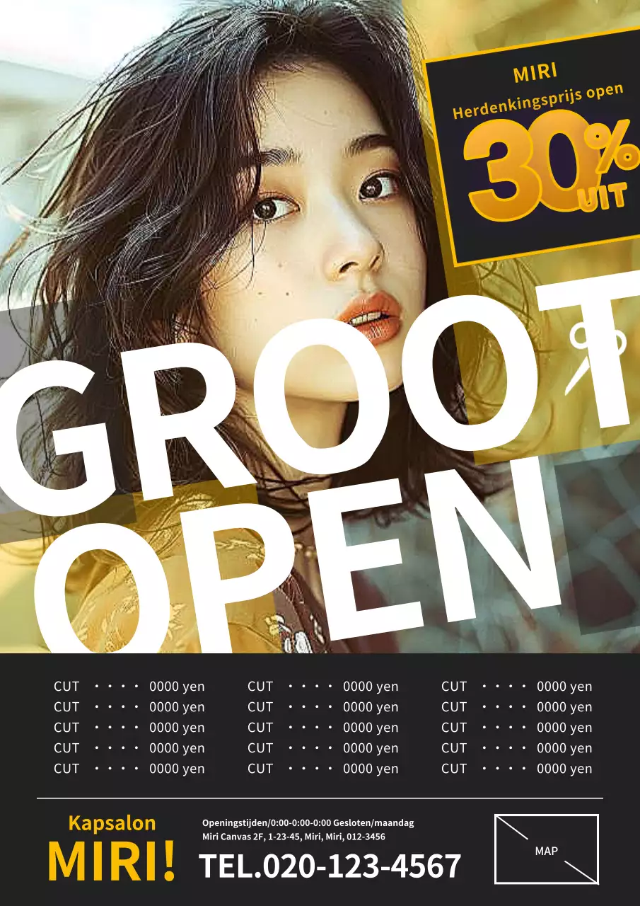 Geel en zwart moderne geometrische kapsalon advertentie