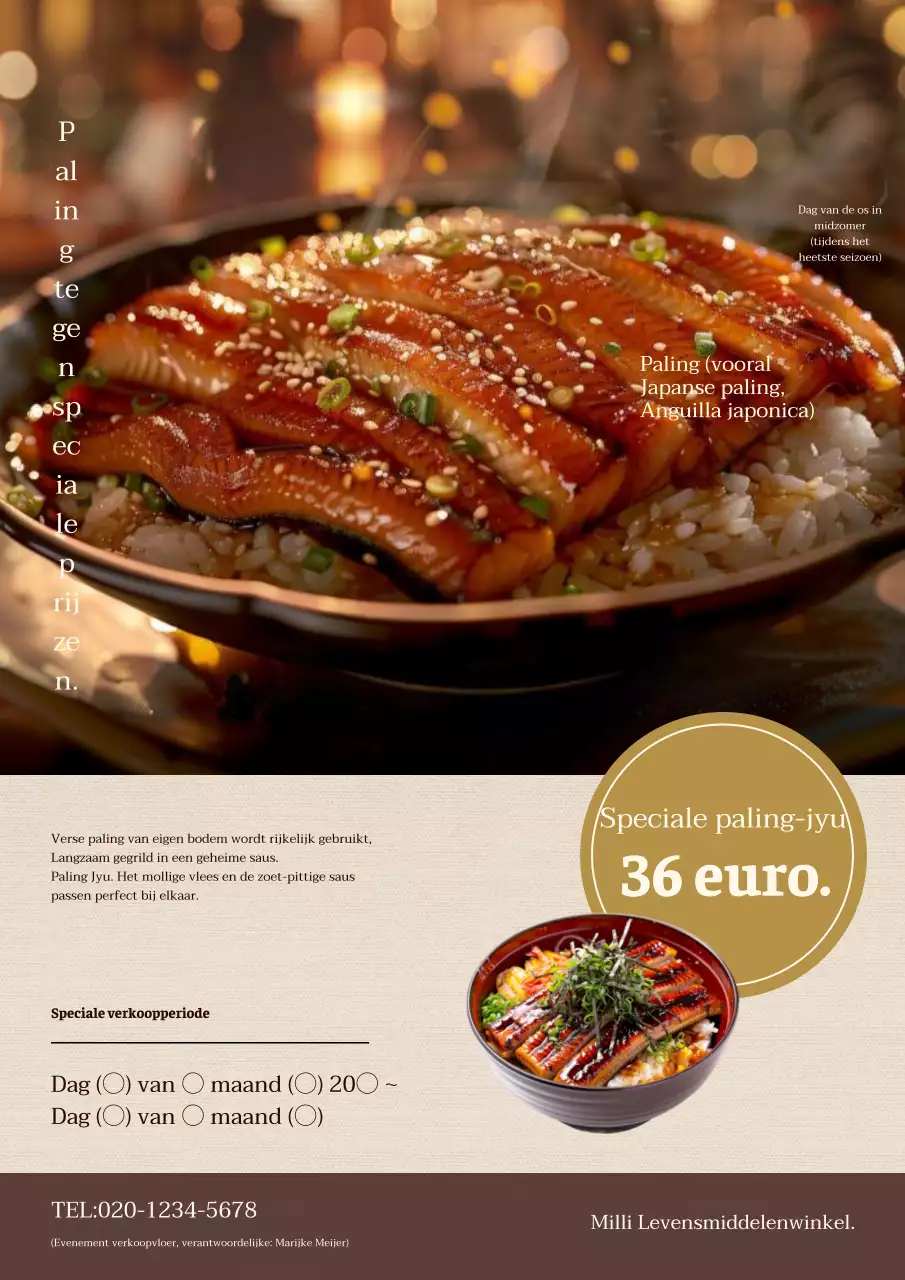 Flyer voor oosterse palingen in bruin en beige