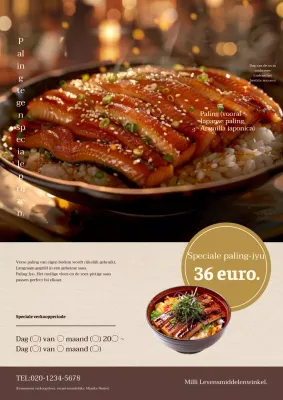 Flyer voor oosterse palingen in bruin en beige