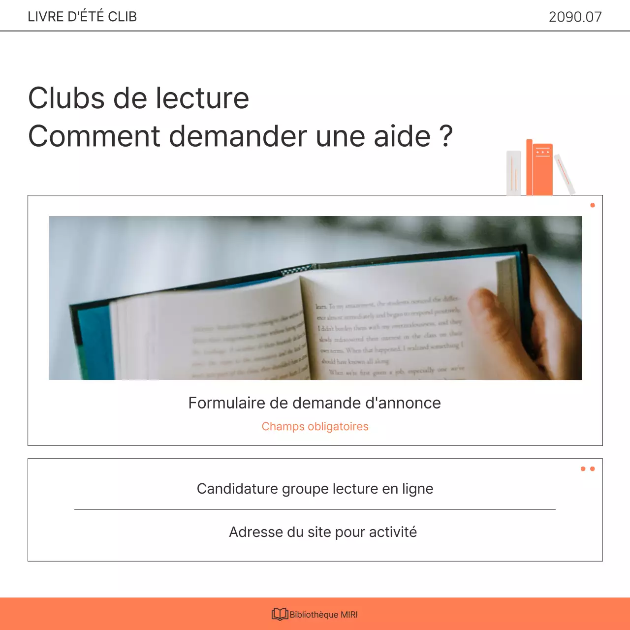 Promouvoir un programme de sensibilisation au club de lecture de la bibliothèque kitsch orange et blanc