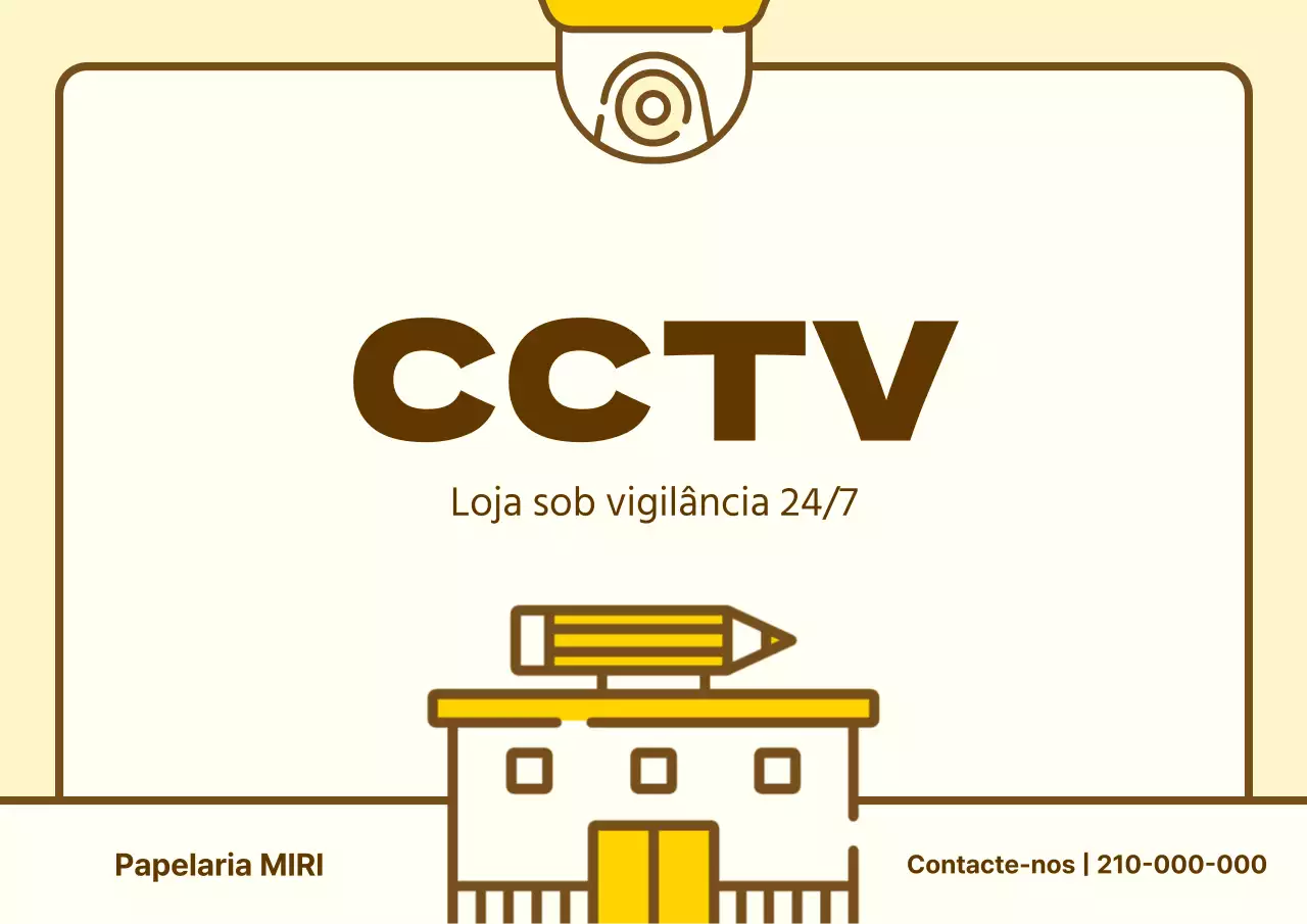 Aviso simples de gravação CCTV amarelo e castanho