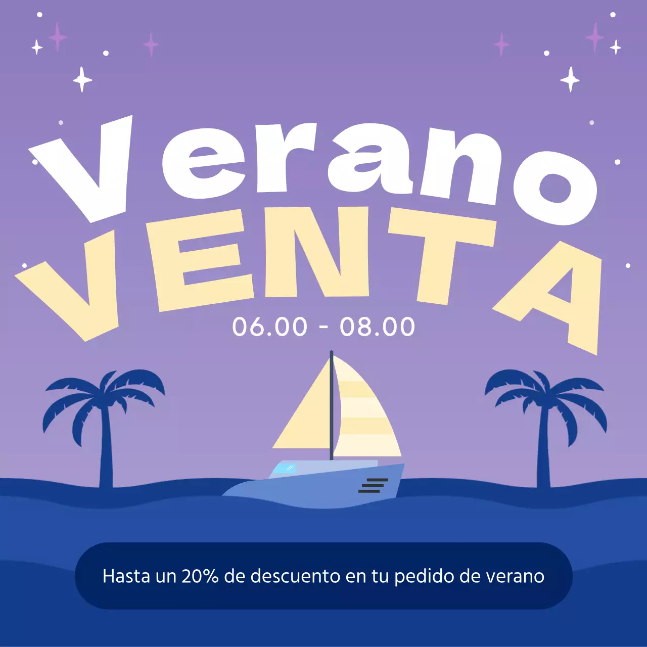 Guía de rebajas de verano tropical en azul claro y amarillo