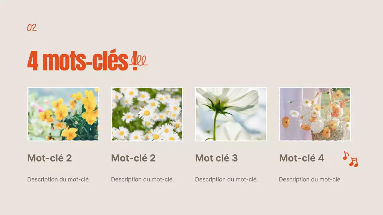 Fleurs d'été orange et ivoire expliquées