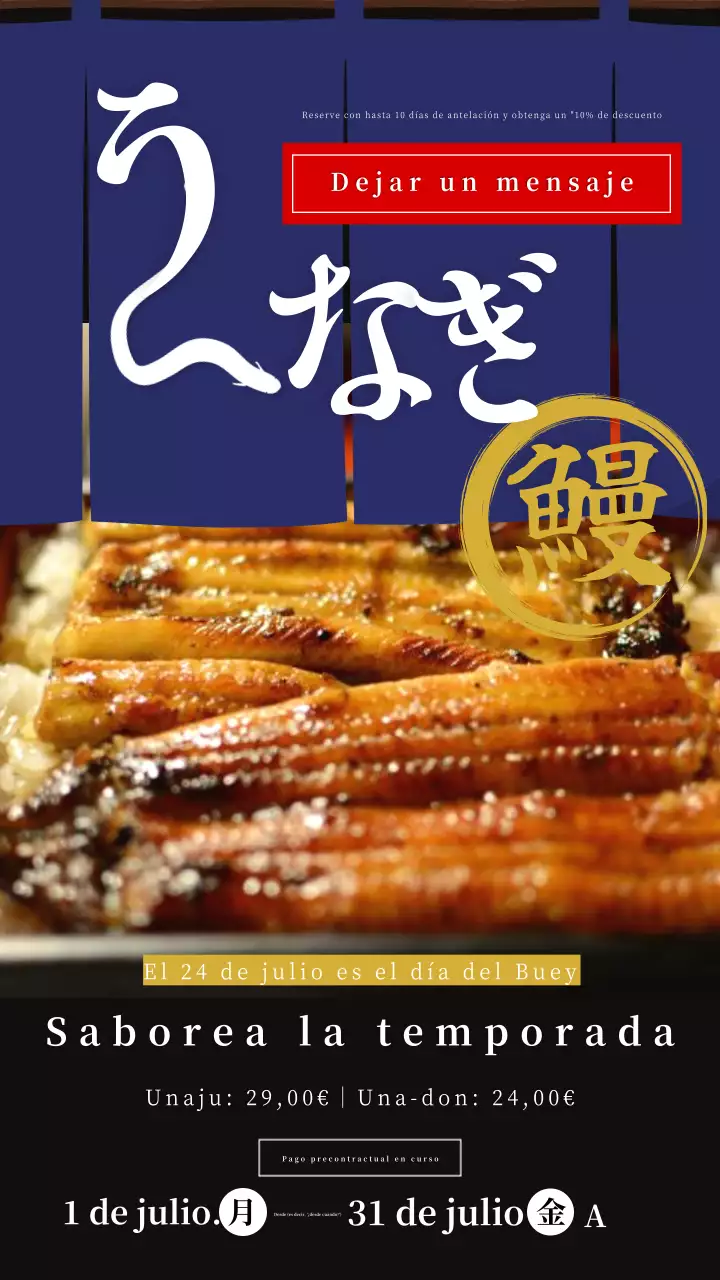 Anuncio de reserva de anguila simple del día del buey azul y rojo