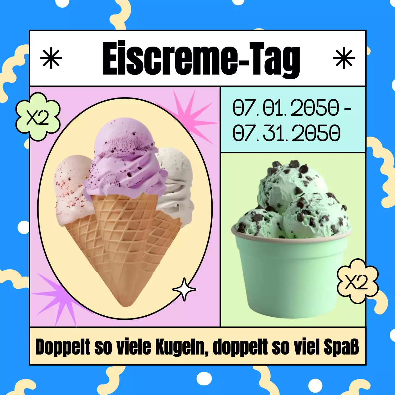 Werben Sie mit blauen und gelben Farbtönen für Rabatte zum National Ice Cream Day
