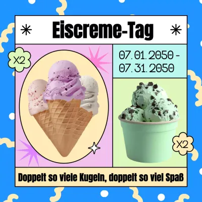 Werben Sie mit blauen und gelben Farbtönen für Rabatte zum National Ice Cream Day