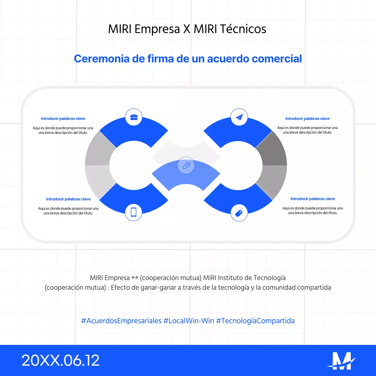 Una sencilla presentación de la firma del Memorando de Entendimiento en azul y blanco