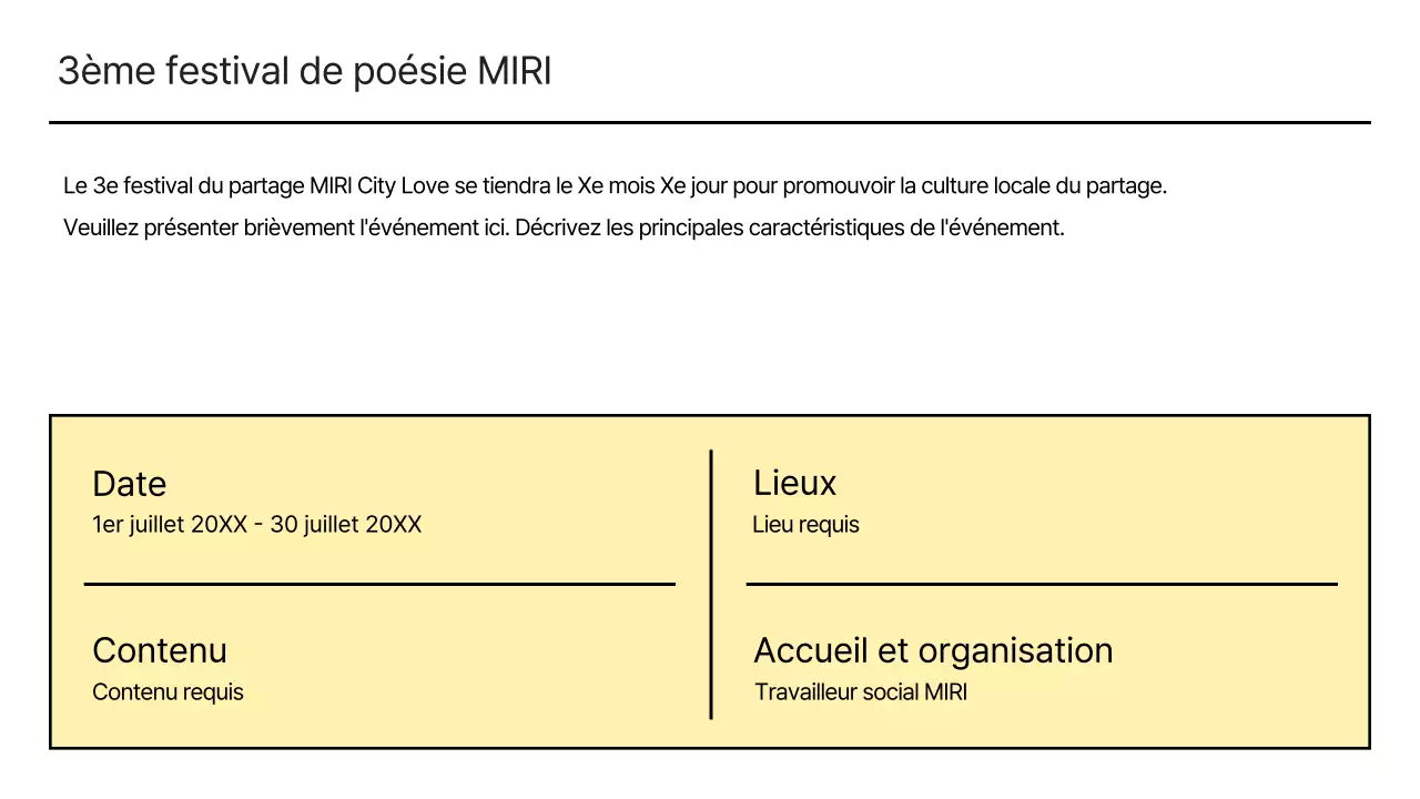 Proposition de parrainage d'une fête locale en jaune