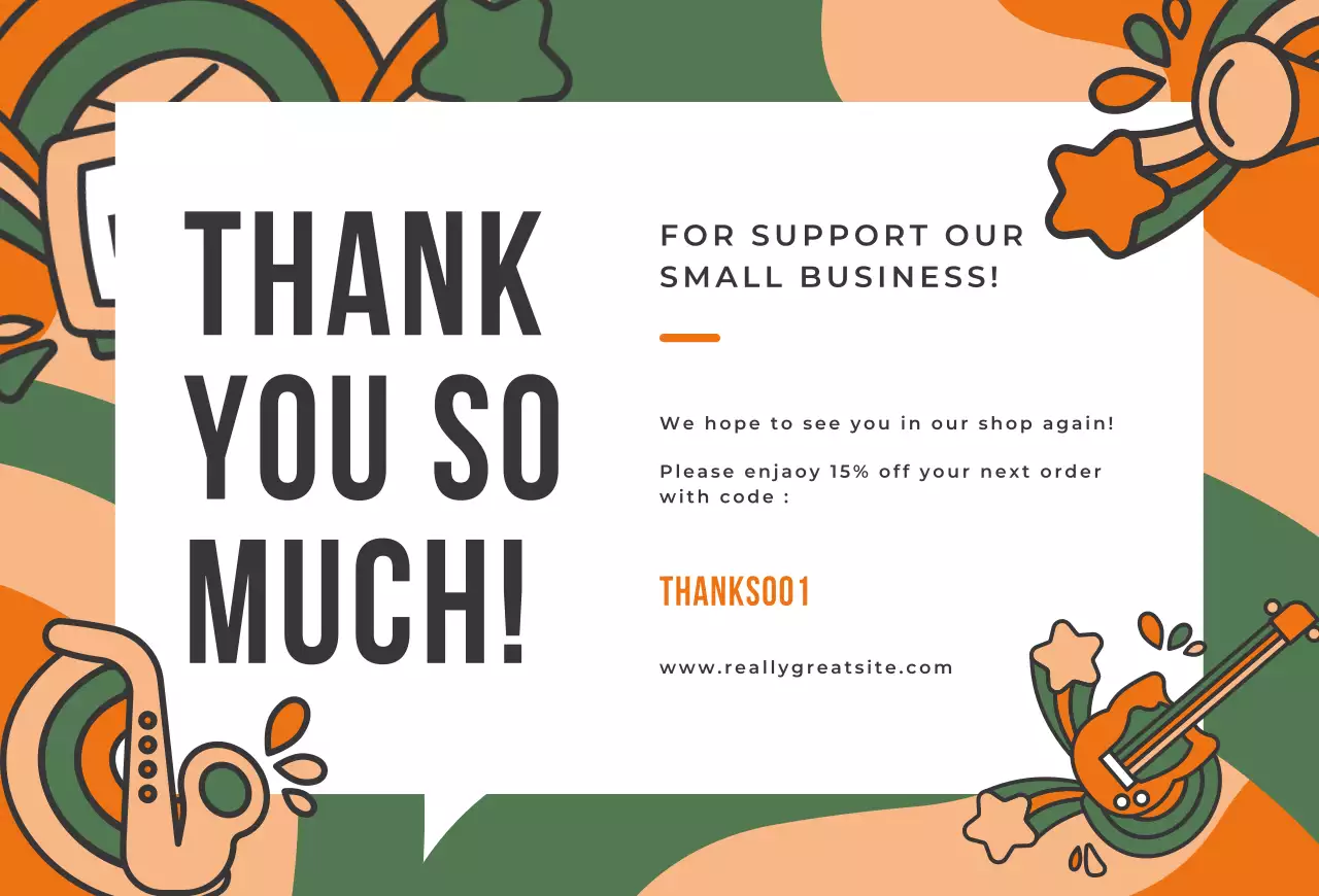 귀여운 컬러풀한 그루비 일러스트 감사 카드