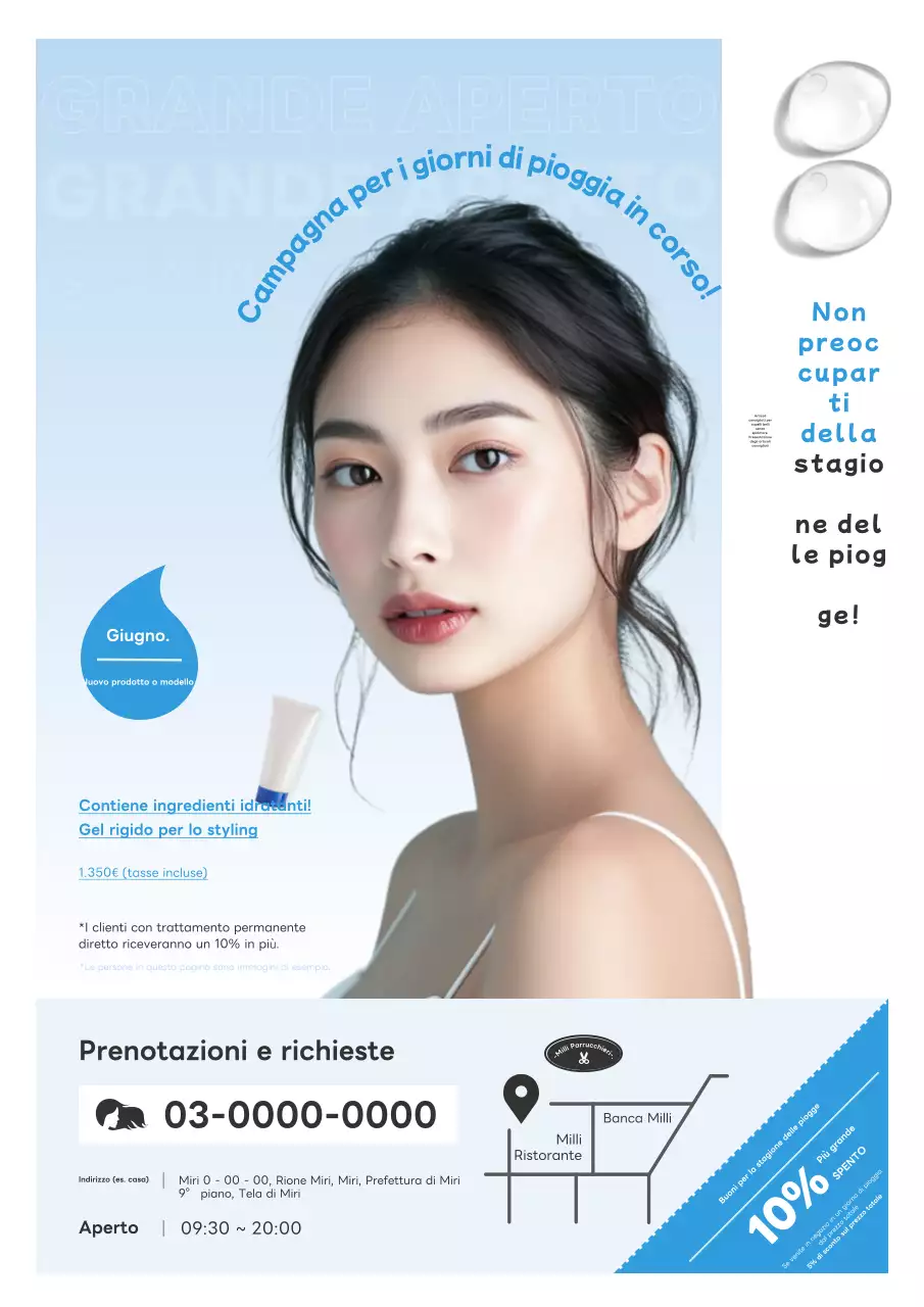 Semplice pubblicità della stagione delle piogge per la cura dei capelli.