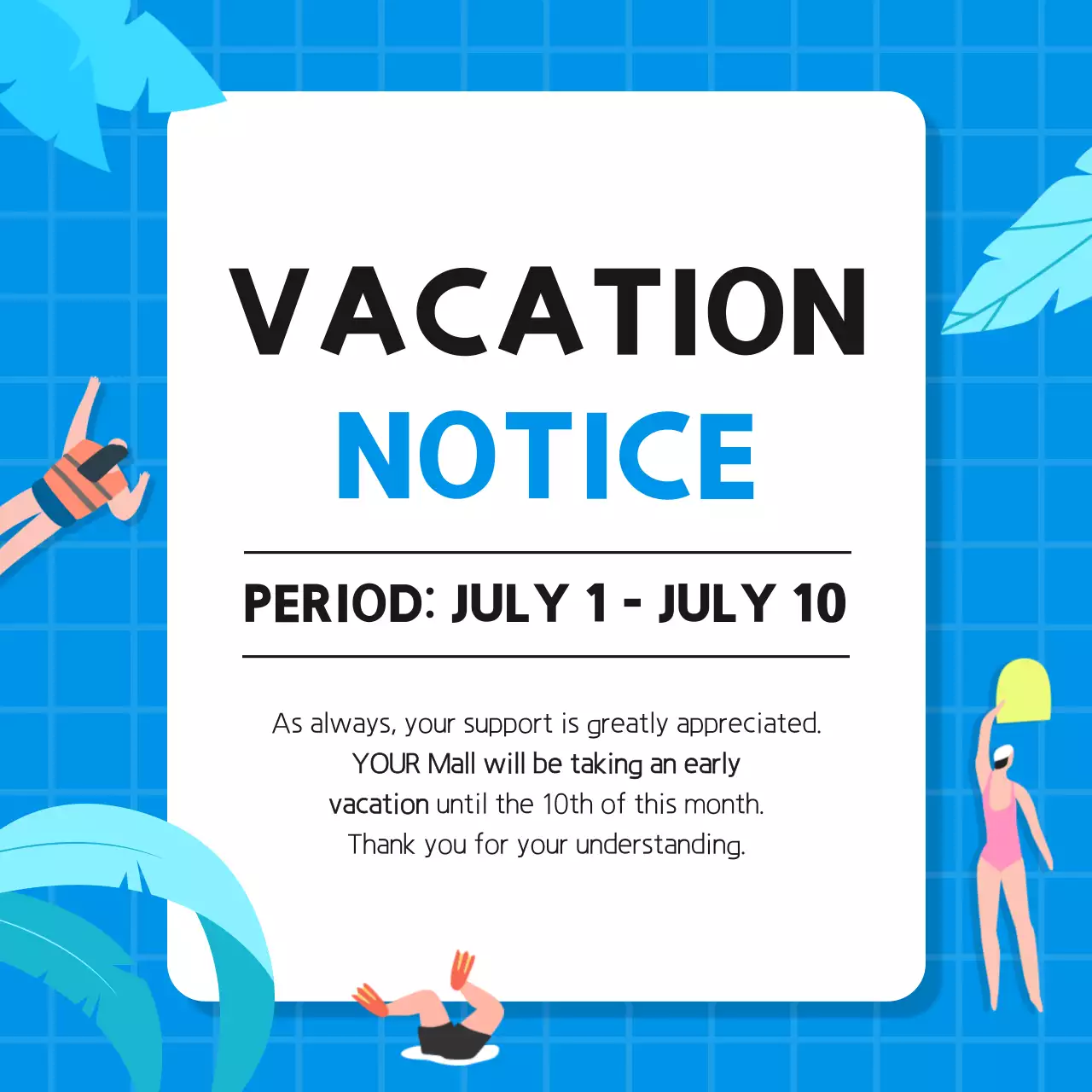 Blue Modern Vacation Notice Social Media Post
