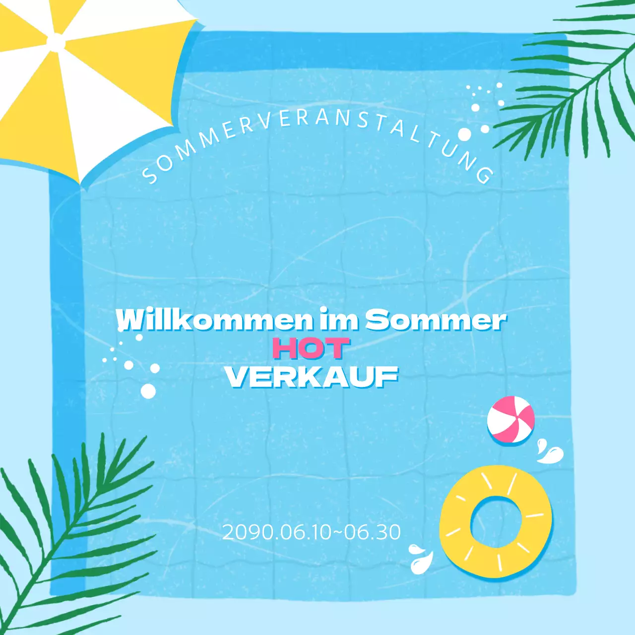 Eine Sammlung von Miniaturansichten von trendigen Sommerveranstaltungen in Hellblau und Blau