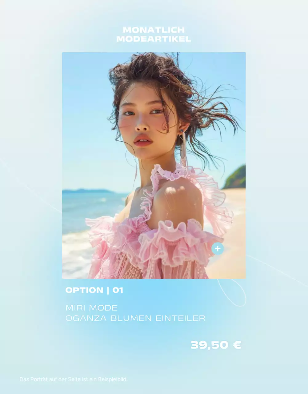 Werben Sie für tropische Sommermode in Hellblau und Mint