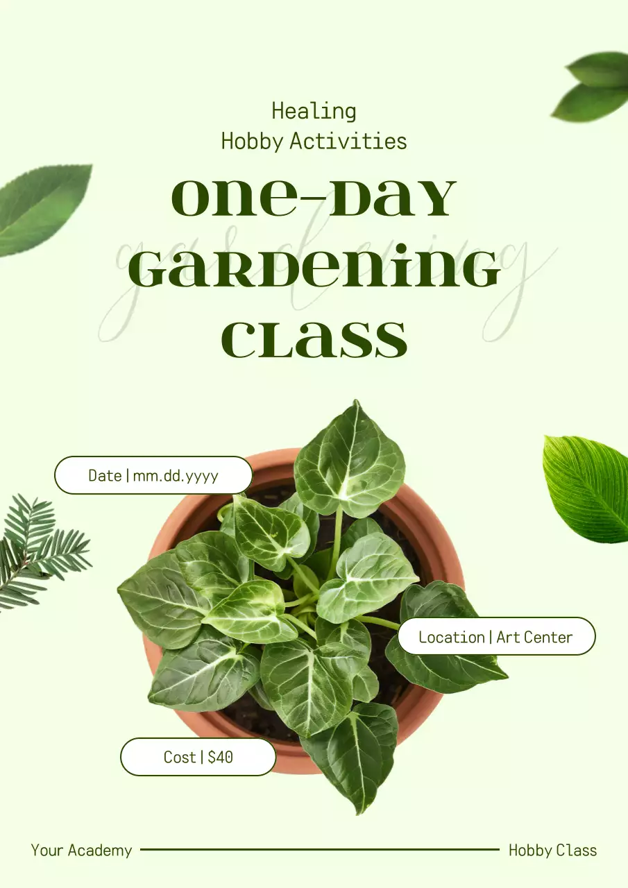 Green Minimal Gardening Class Poster