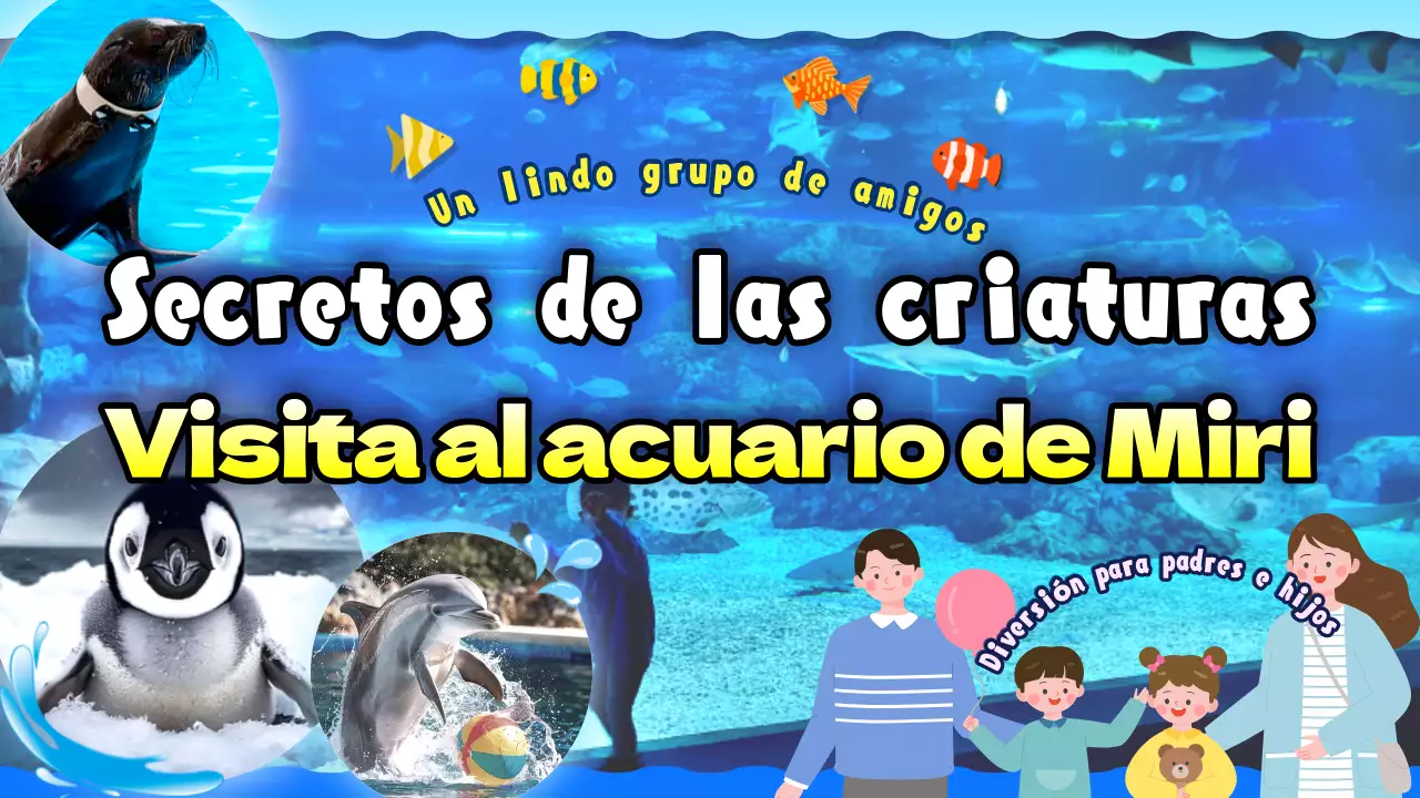 Anuncios que muestran las atracciones del acuario con un bonito aspecto azul.