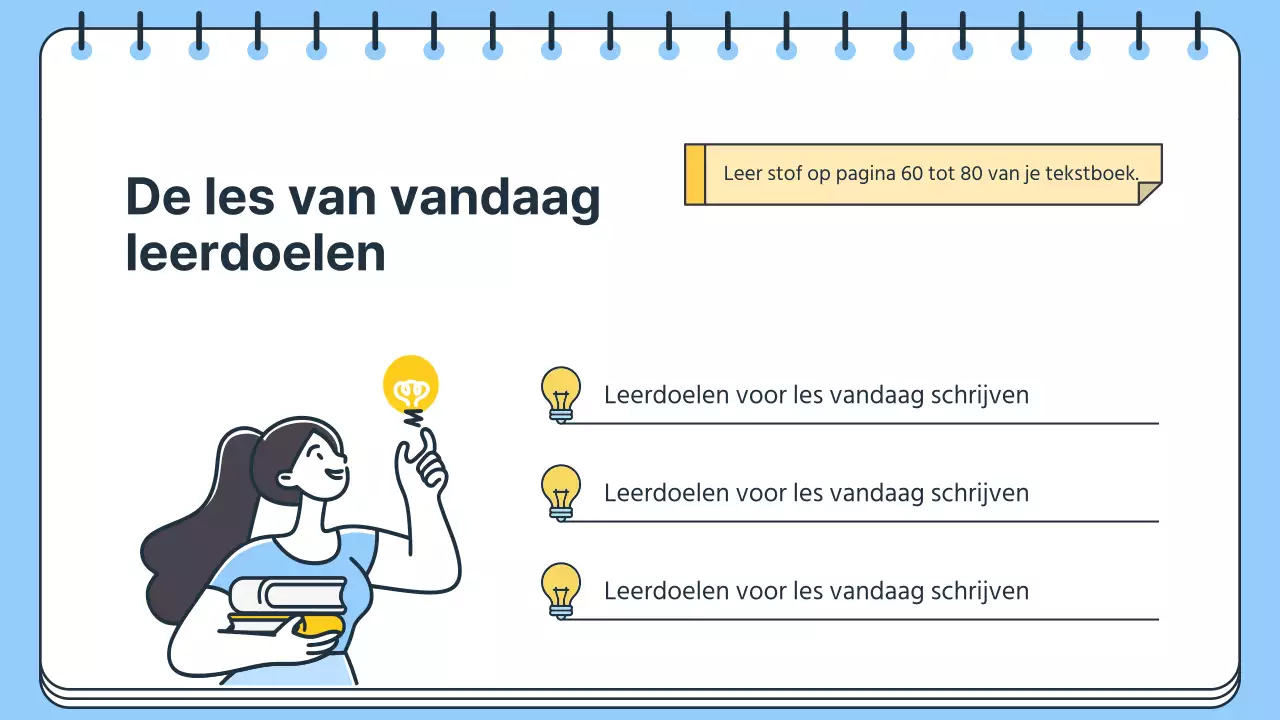 Eenvoudig lesplan voor leerkracht in blauw en wit