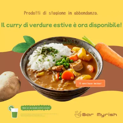 Promuovere un nuovo menu con moderni ingredienti estivi di stagione in giallo e marrone