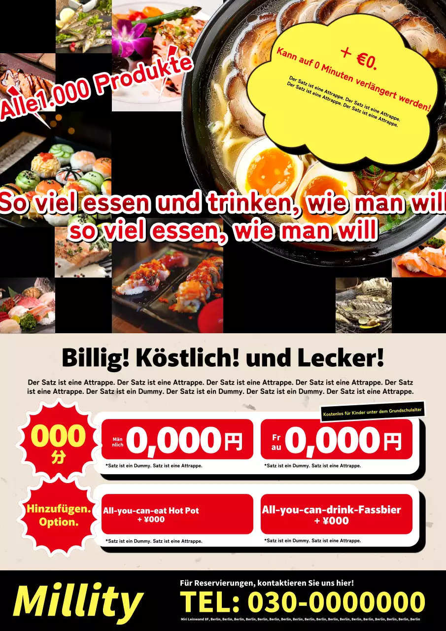 Eine schlichte schwarz-rote Anzeige für ein Foodie-Event