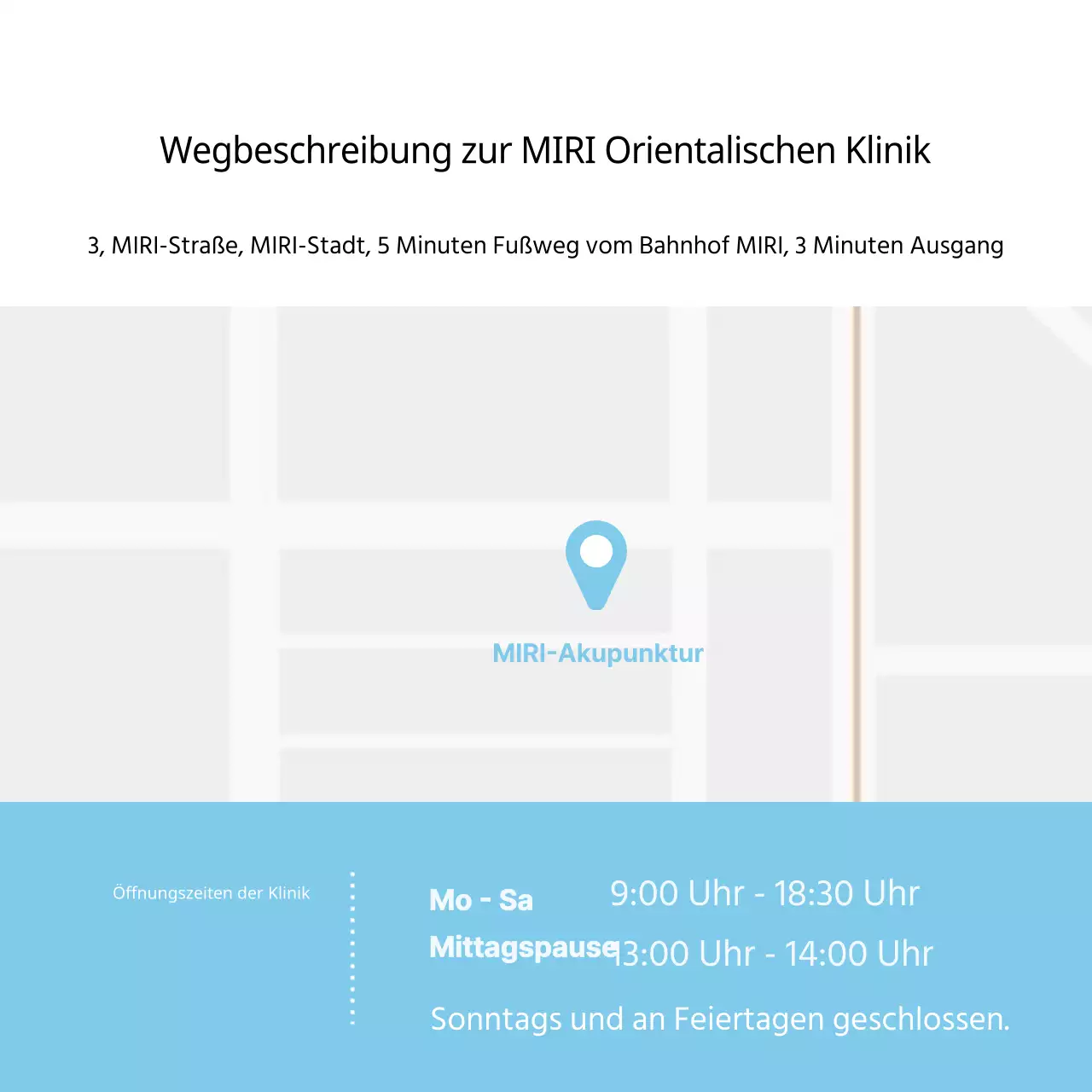 Werbung für eine einfache Klinik für Kinderwachstum nach chinesischer Medizin in Hellblau und Orange