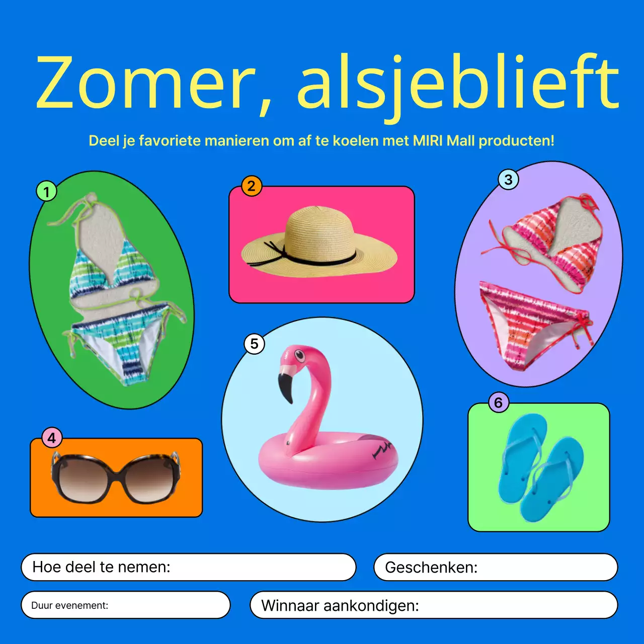 Promoot een kitscherig zomerevenement in blauw en geel