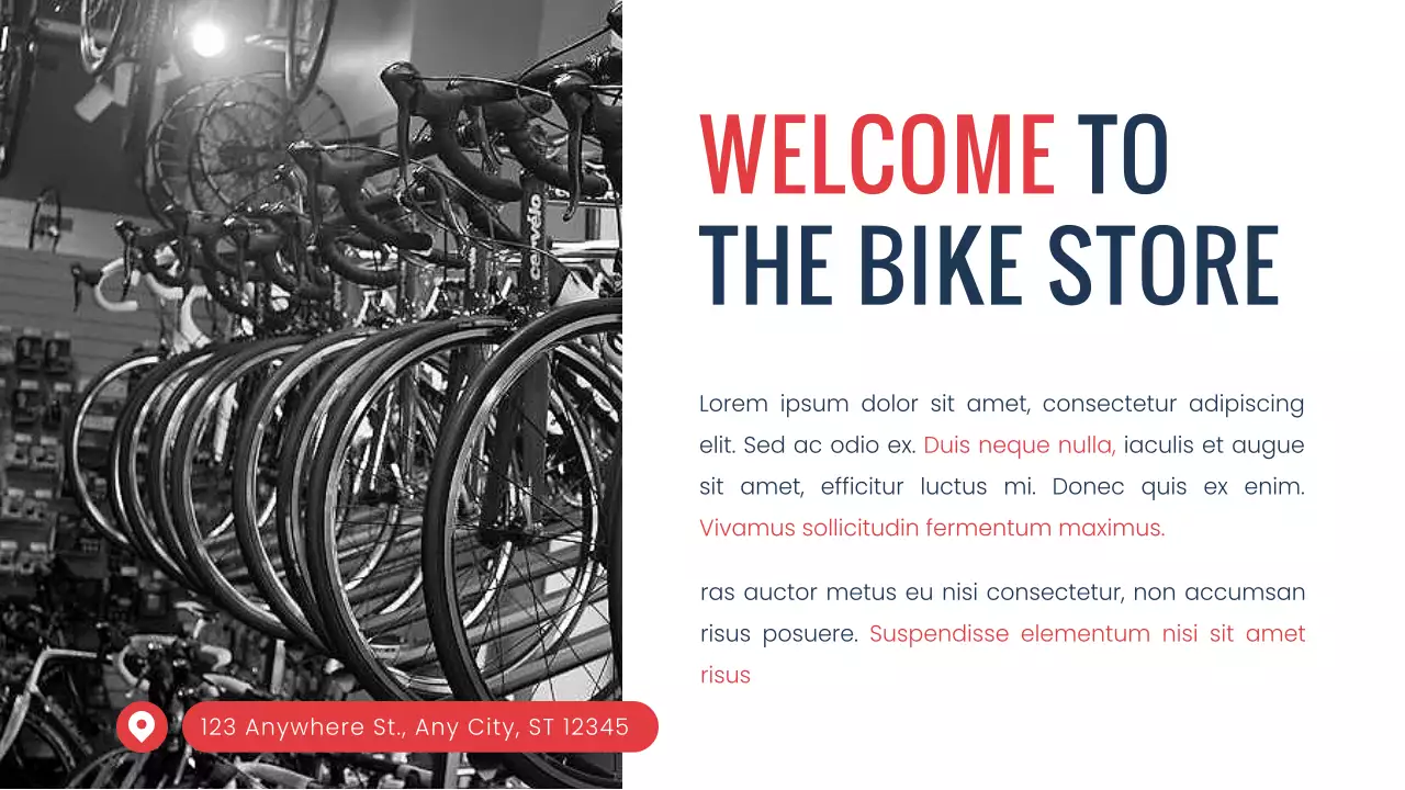 Navy Red modern minimal Bike Shop company's introduction