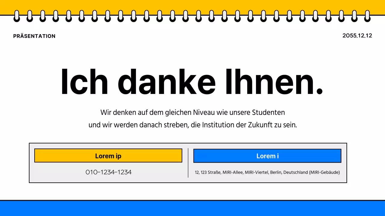Werbung für eine einfache gelb-blaue Schulbroschüre