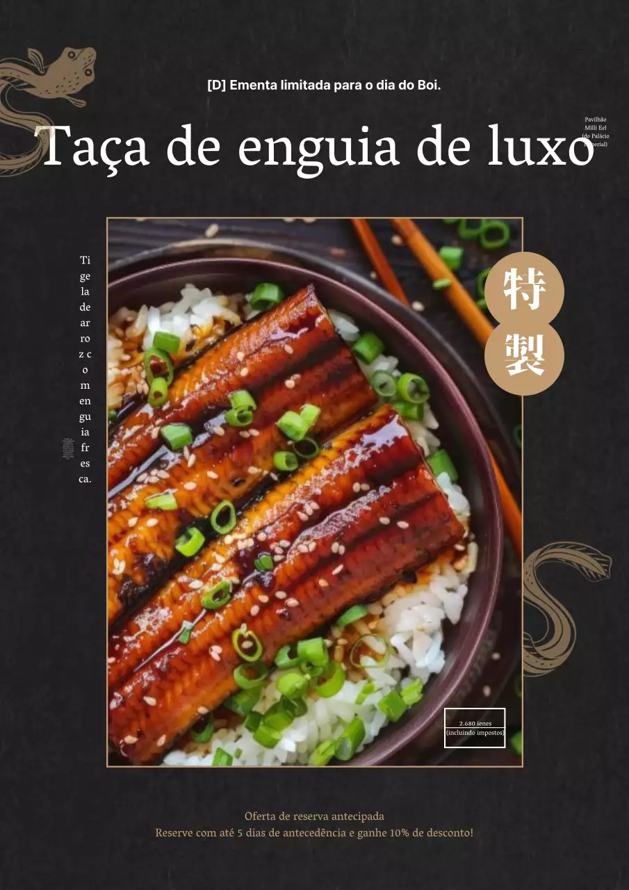 Promoção de um belíssimo prato de enguias pretas e castanhas só de verão.