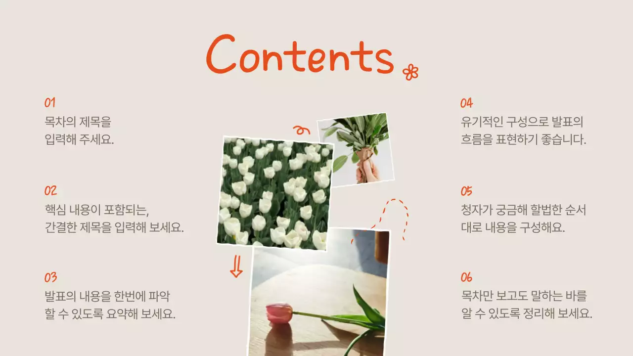 주황과 아이보리의 아기자기한 여름꽃 설명