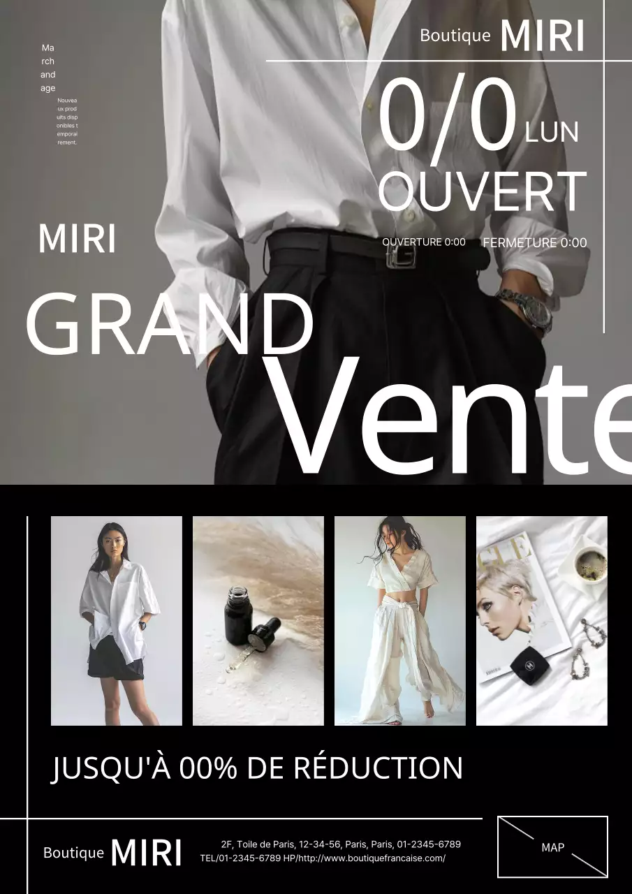 Publicité de mode moderne et élégante en noir et blanc