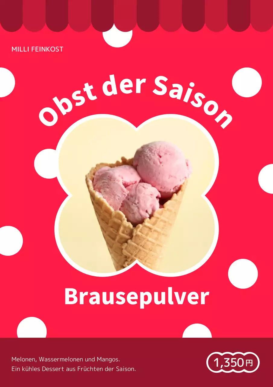 Rot-weiß-kitschige Sommersaison-Dessertwerbung