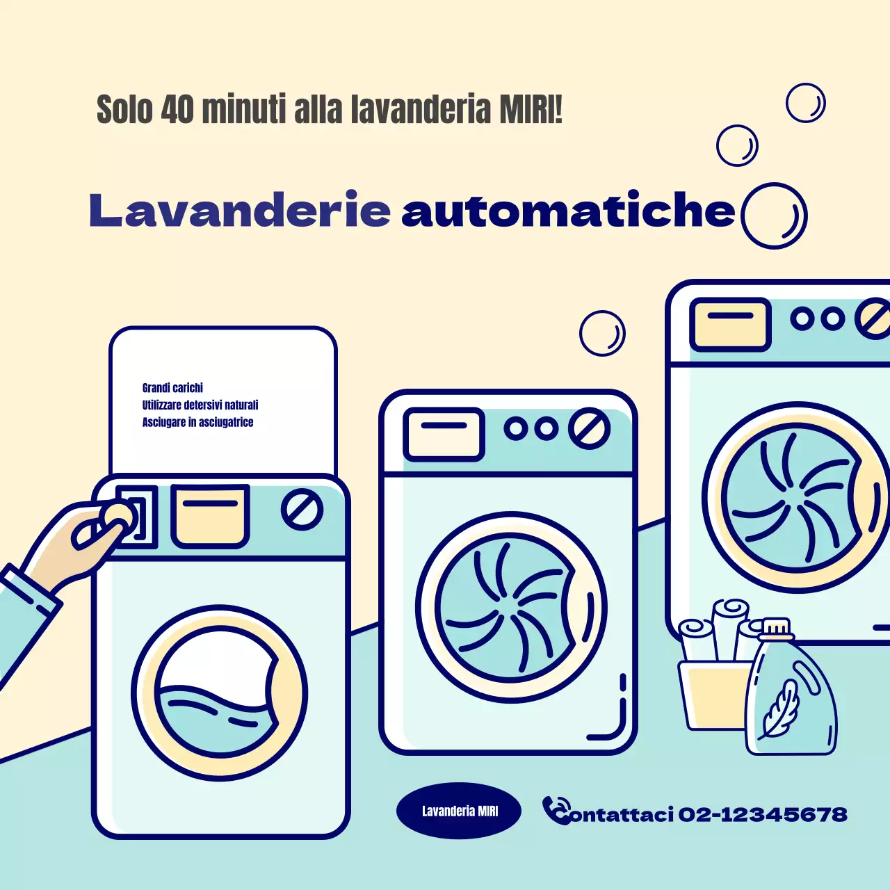 Promuovere una simpatica lavanderia self-service in giallo e menta