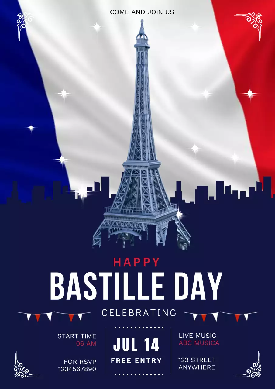 Blue Traditional Bastille Day Event Poster