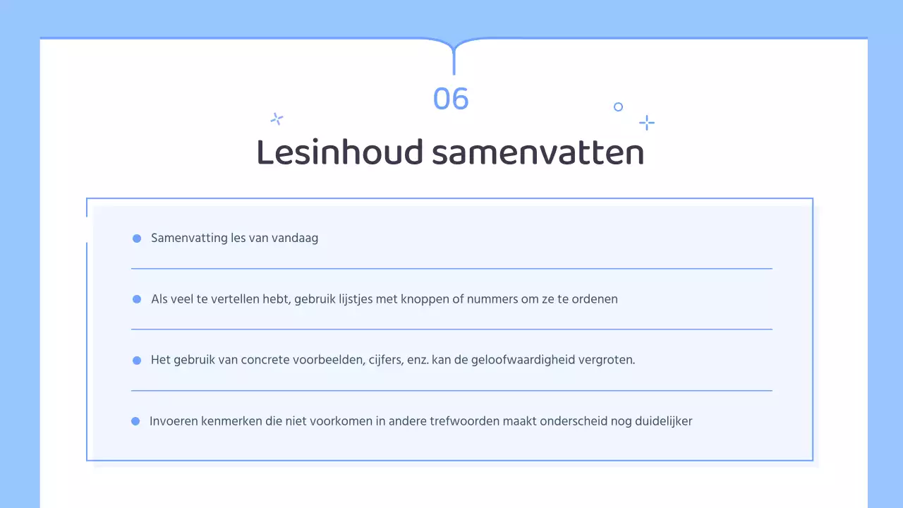 Eenvoudig lesplan voor leerkracht in blauw en wit
