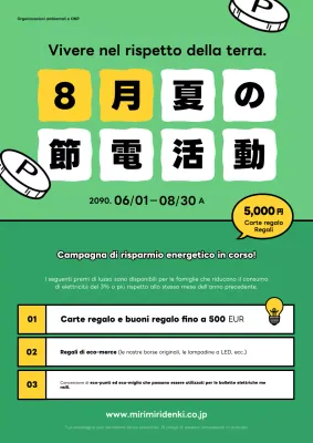 Semplice pubblicità estiva verde e gialla per il risparmio energetico.