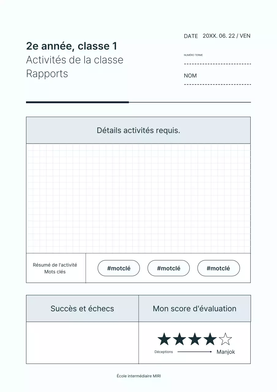 Un rapport d'activité simple, bleu clair et blanc, sur les caractéristiques de la classe