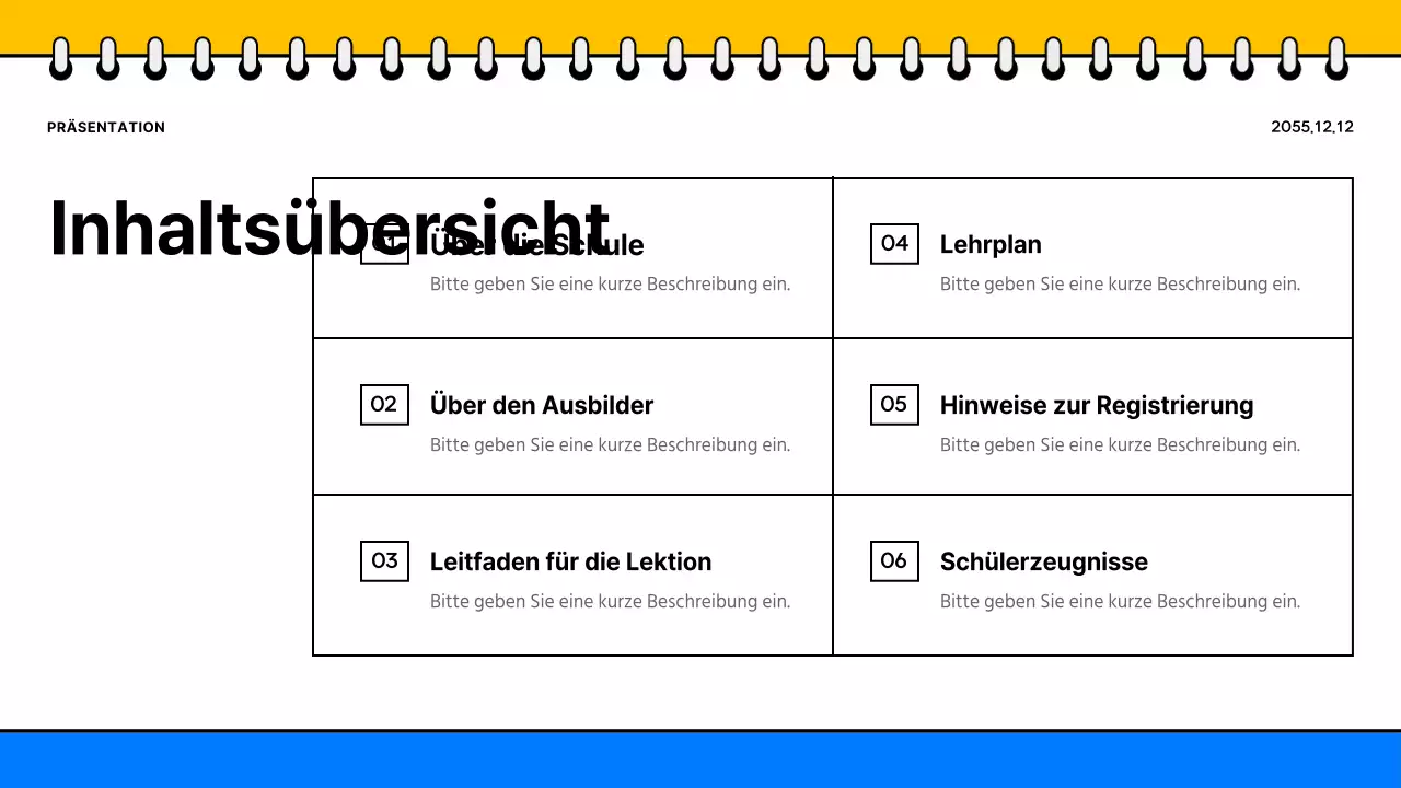 Werbung für eine einfache gelb-blaue Schulbroschüre