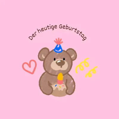 Herzlichen Glückwunsch zum Geburtstag mit niedlichen Figuren im Doodle-Look